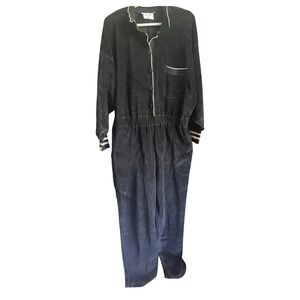 Vintage Nancy Heller‎ Black Velour Long Sleeve Jumpsuit with Gold Trim XL